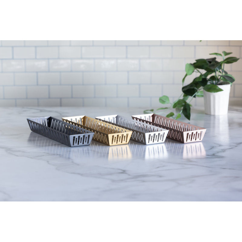 Panier rectangulaire étroit en acier inoxydable, Argent argent