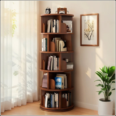 5-Tier 360° Rotating Bookshelf Tower - Space-Saving Round Spinning Display Shelf for Bedroom, Living Room, Home & Office