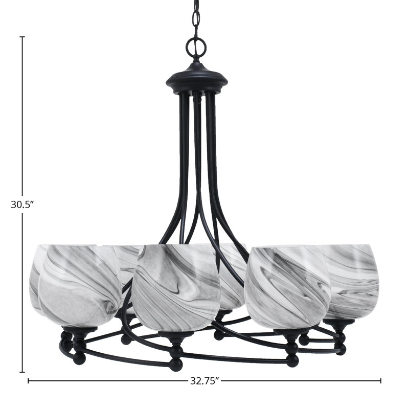Lustre 8 lumières avec verre à bulles 6 "Sadea, Transparent / noir, Noir mat