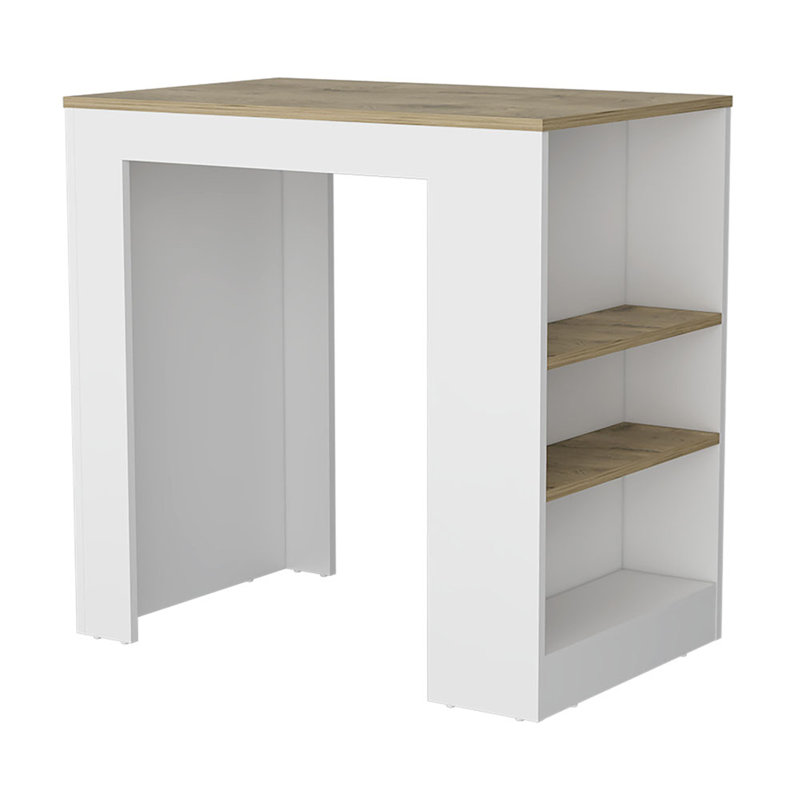 Îlot de cuisine avec 3 tablettes latérales, Blanc, Brun