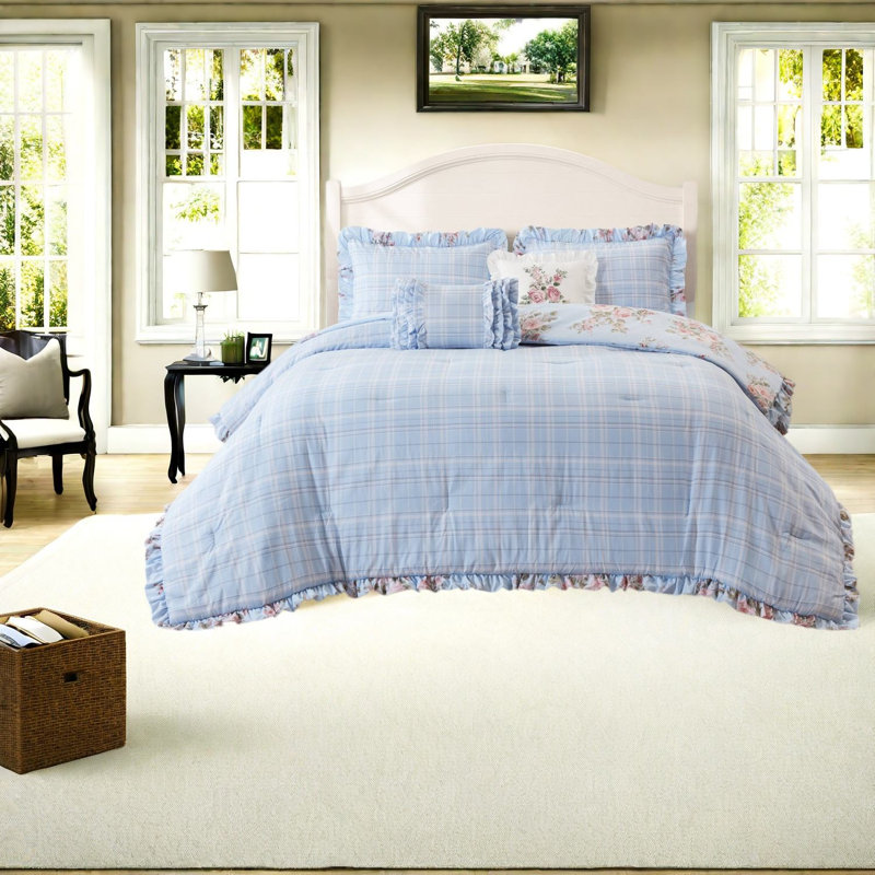 Ensemble de literie King, en microfibre à fleurs bleues, style chalet