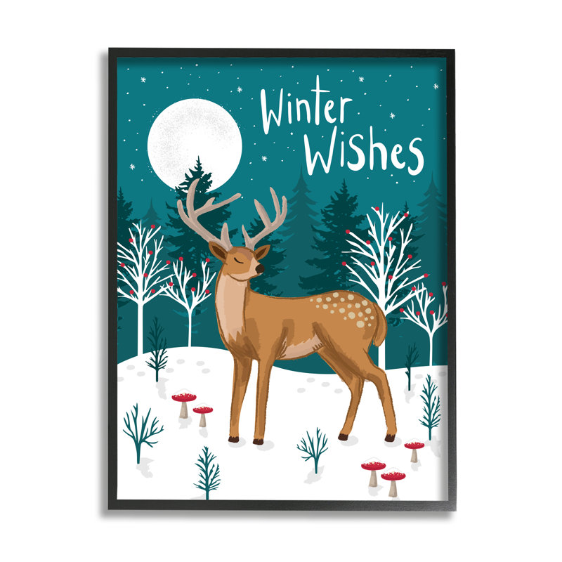 «Winter Wishes Saying Midnight Reindeer Forest Landscape» par Lisa White boutons - Impression sur toile, H 30 po x l 24 po