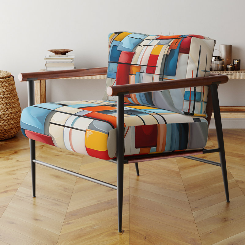 «Geometric Abstraction Composition III» - Chaise d'appoint rembourrée à motif abstrait, Noir