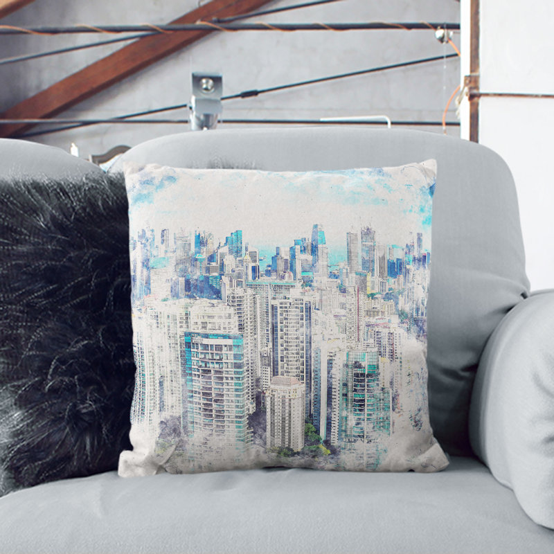 Singapore Skyline Cushion with Filling, 40cm H x 40cm W x 15cm D