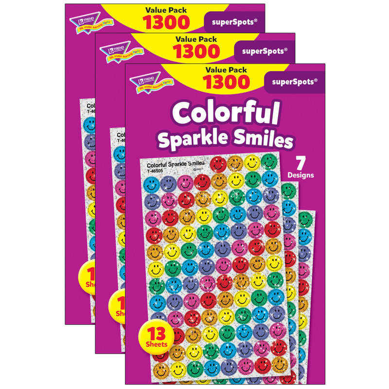 Trend Colourful Sparkle Smiles Superspots® Value Pack, 1300 Per Pack, 3 Packs