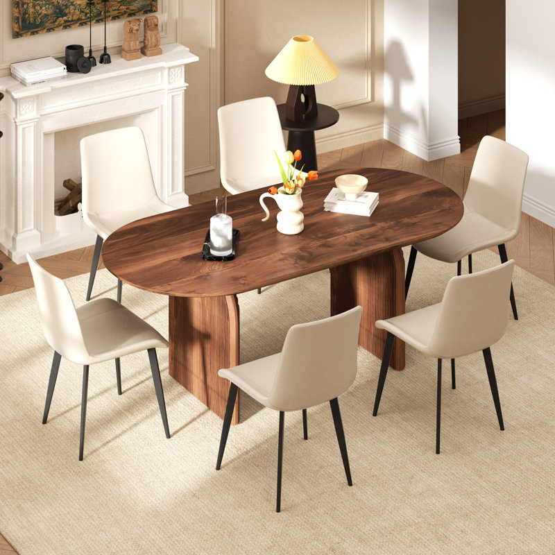 Ensemble de table de salle à manger 70 po, 7 pièces : table, 6 chaises, Brun / Beige