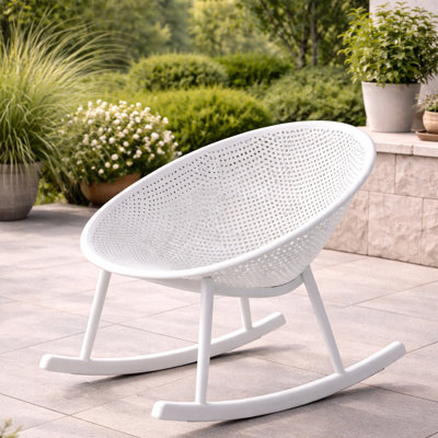 Scandinavian Minimalist Patio Rocking Chairs, Egg-Shaped Lounge Rockers, All-Weather Plastic Indoor Outdoor Accent Chairs with Breathable Perforated D by George Oliver