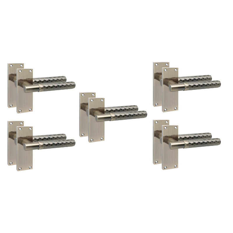 Golden Grace 5 Pairs Victorian Design Knurled Diamond Cut Door Handle Antique Brass Finish Bathroom and Lock Set - 120mm x 40mm