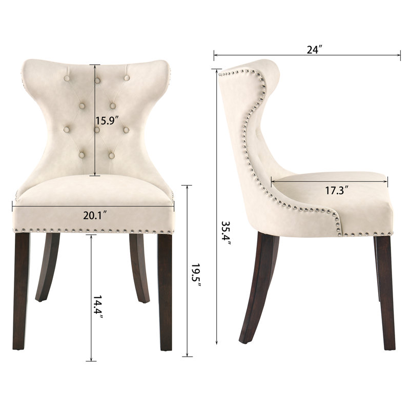 Saphron 19.5'' H Tufted Faux Leather Upholstered Side Chair, Ivory White, 2