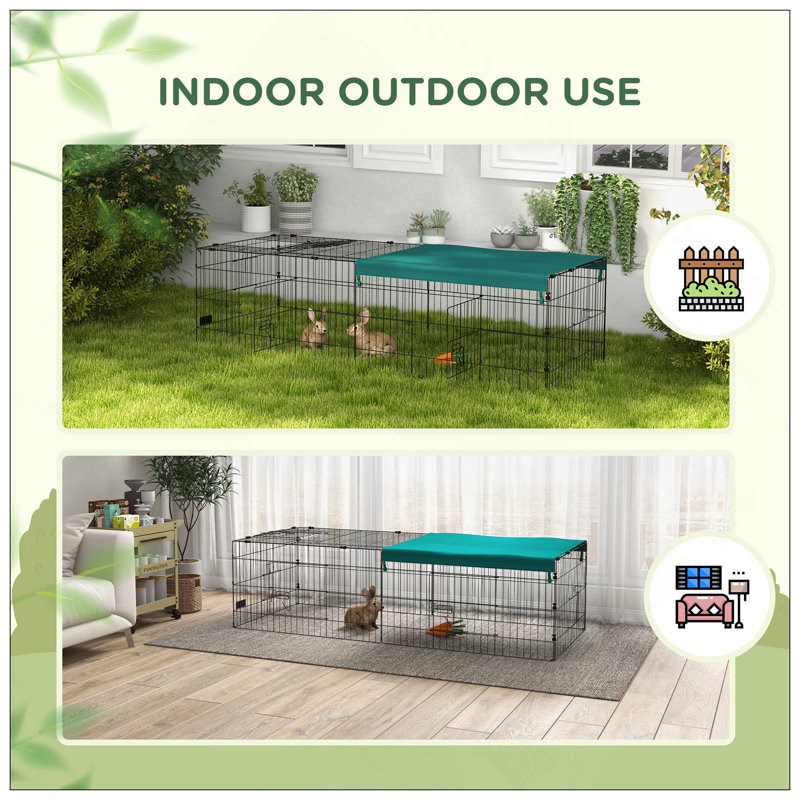 Parc pour enfants 73 pouces avec toit pour l'intérieur et l'extérieur, idéal pour les lapins, les poulets et les chinchillas, vert