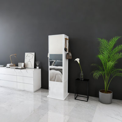 Freestanding 360° Rotating Jewelry Armoire with Full-Length Mirror & Hidden Storage Shelves
