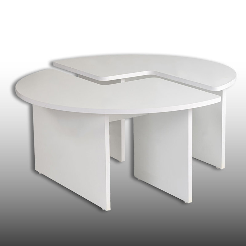 2 Pieces Round Nesting Coffee Table Set, Natural White