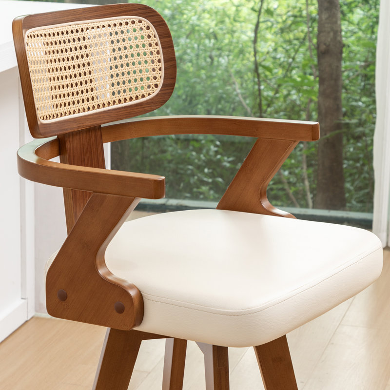 Swivel Upholstered Counter Stool, Beige, Bar Stool (77cm Seat Height)
