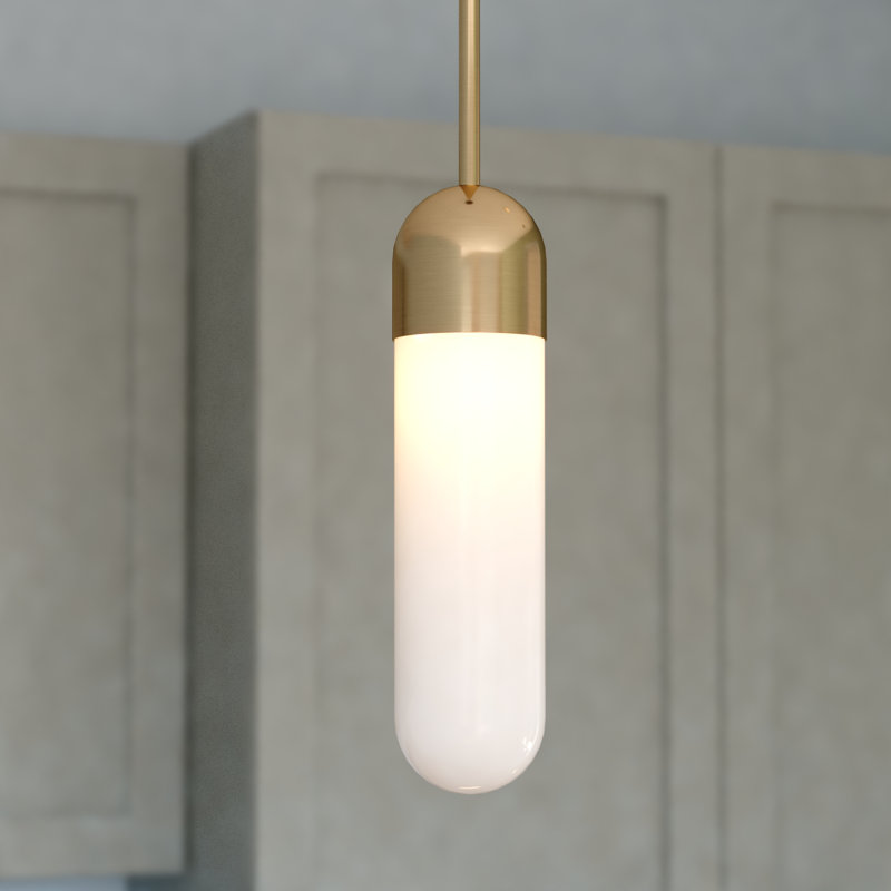Treveion Contemporary Mini Pendant Ceiling Light White Pill Glass, Antique Gold