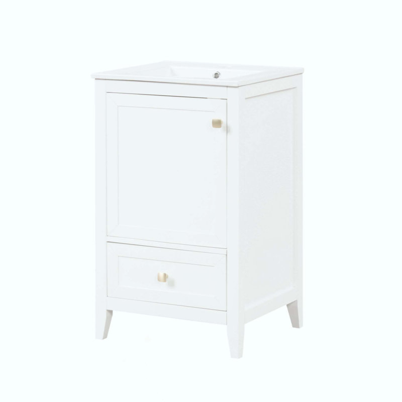 Meuble-lavabo avec lavabo, armoire de salle de bain avec porte à fermeture douce, support de rangement et tiroir, Blanc