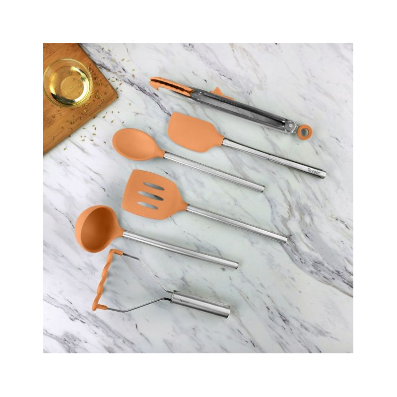 Silicone Utensil Set of 6 - Black, Apricot