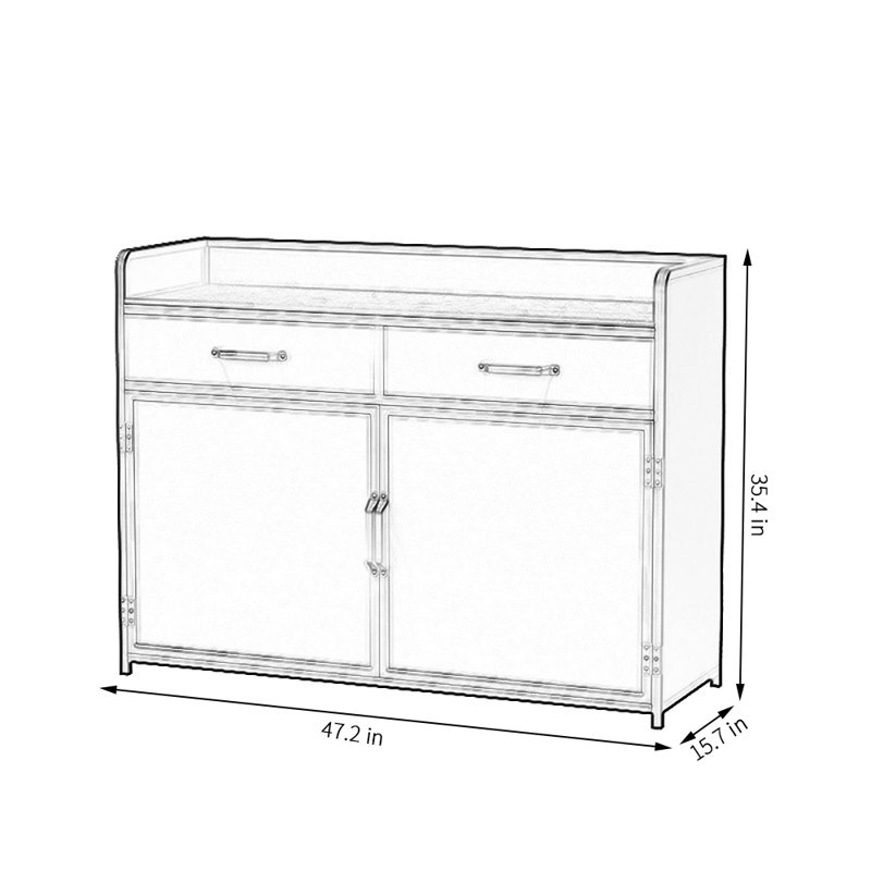 Buffet industriel moderne avec plateau en bois, Argent
