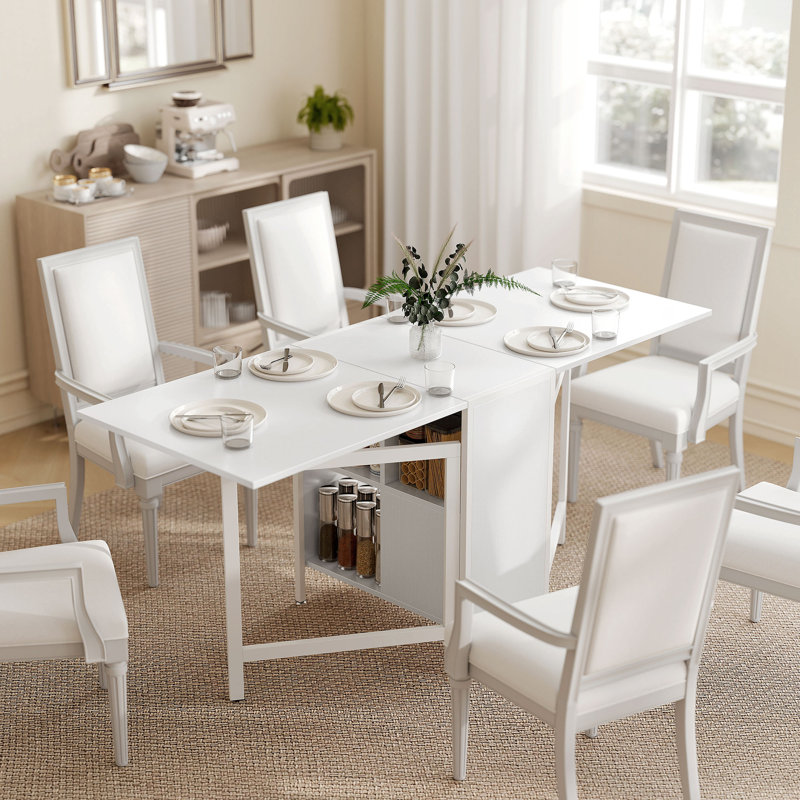 Table de salle à manger pliante avec 4 tablettes, table de cuisine à abattants, brun, Blanc