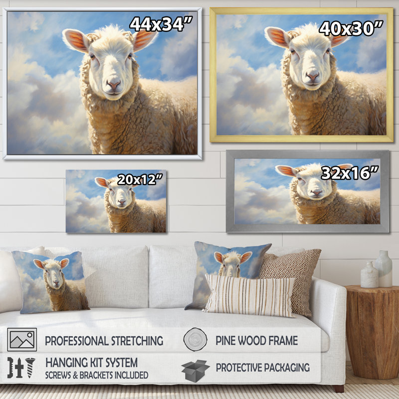 Portrait de mouton I - impression, Cadre simple blanc, H 12 po x l 20 po x P 1 po