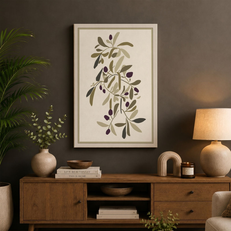 Olive Branches Study Botanical - Wrapped Canvas, 36x24 - 91.4 x 61.0 cm, White Border