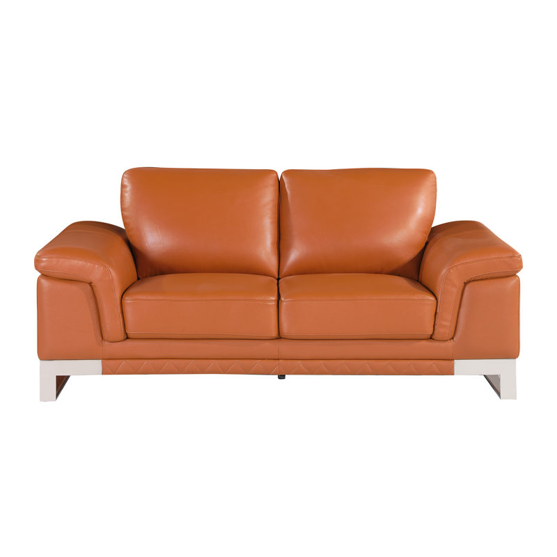 Camel Modern Genuine Leather Loveseat, Camel Genuine Leather