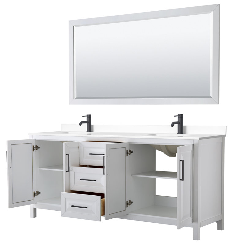 Daria 80'' W Double Vanity, White, Carrara Cultured Marble, Polished Chrome