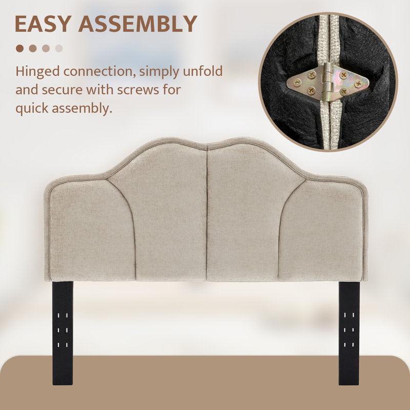 Upholstered Headboard Adjustable Height & Width Bed Head Backrest, Brown, Full/ Queen