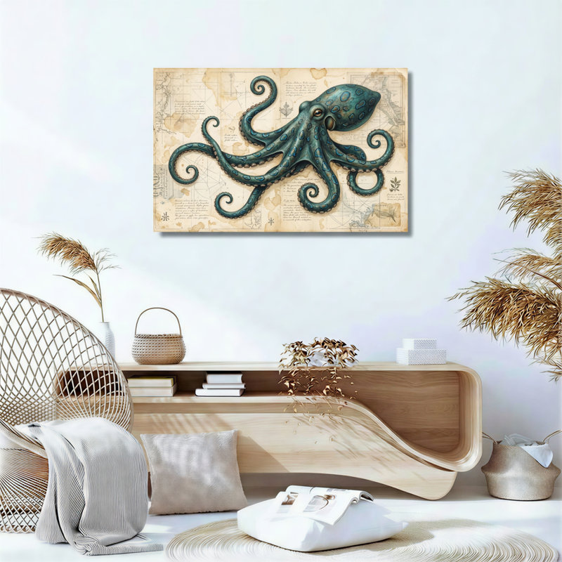 Ensemble de 1 tableau sur toile représentant une carte de pieuvre, 18"H x 24"W, Wrapped Canvas