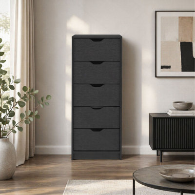 5-Drawer Narrow Dresser, Wengue Wood Slim Storage Chest for Bedroom