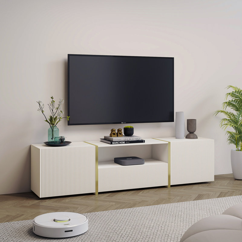 Modern TV Stand with  LED Lights, White Entertainment Center with Storage, Fits Tvs Up To 80 Inches