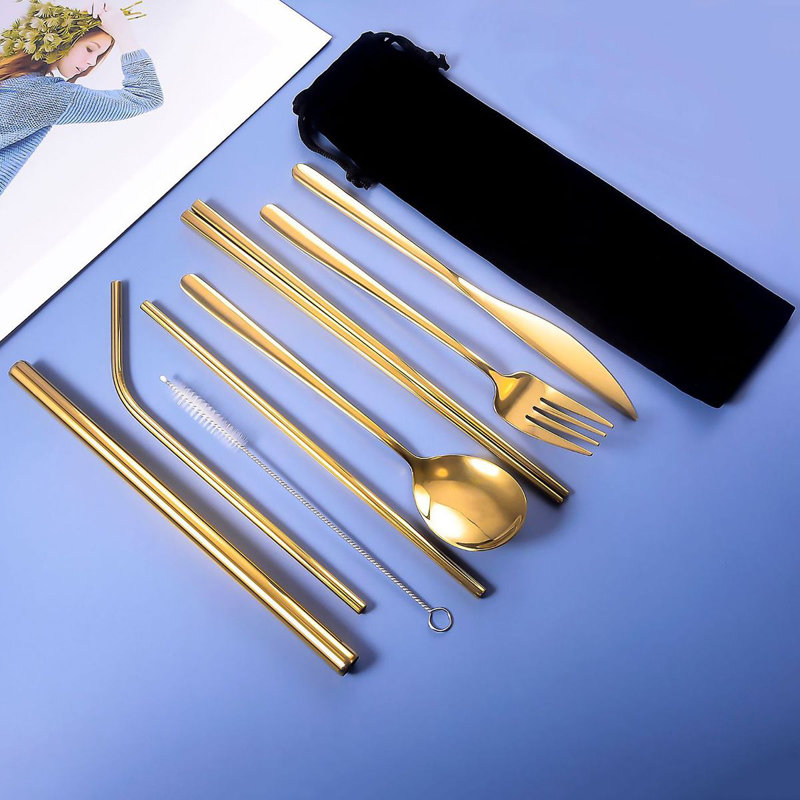 Everly Quinn Stainless Steel Flatware Set, Gold
