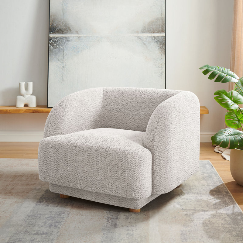 37Inch Upholstered Arm Chair With Wood Legs, Beige Polyester Blend/Polyester/Fabric