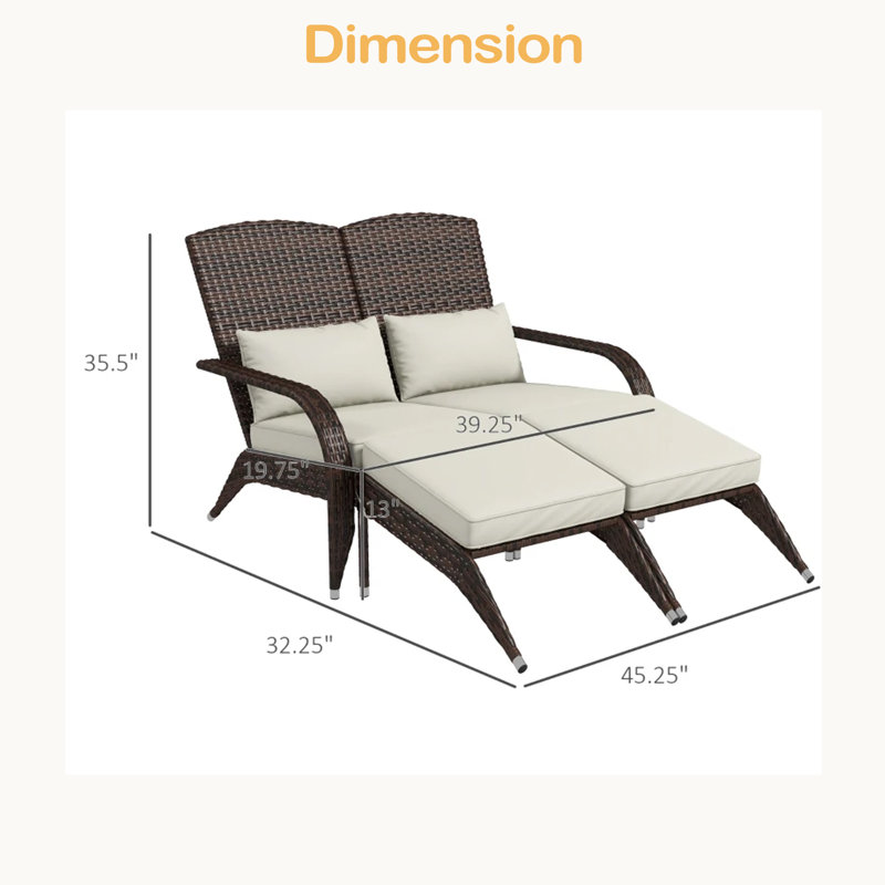 Outdoor High-Back Chair,Garden Wicker Chair,2 Person Fire Pit Chair,Lounge Chair, Beige Cushion/Brown Frame