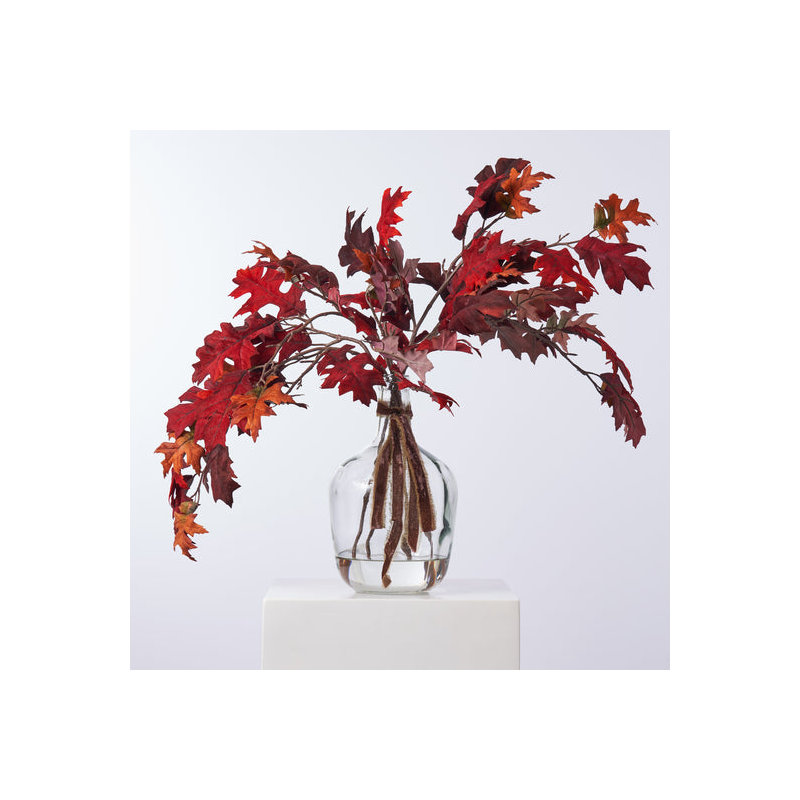 Lifelike Burgundy Red Autumn Mix Velvet Oak Leaf Branches In Glass Jug Vase