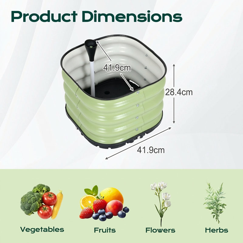 Planter, 11.2" H x 16.5" W x 16.5" D, Green