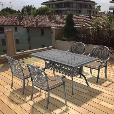 Ensemble de 5 meubles de patio en fonte d'aluminium avec coussins