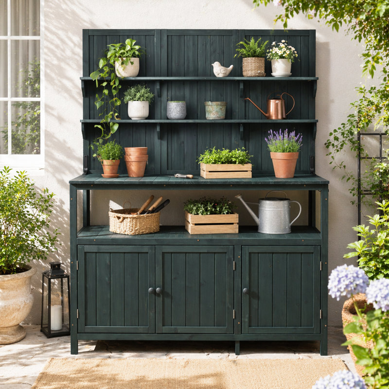 Grand banc de jardin en bois de sapin avec huche 50,2 po, Vert