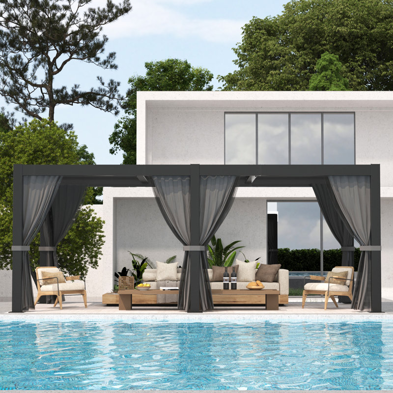 10 x 20 TF Outdoor Louvered Pergola with Curtain