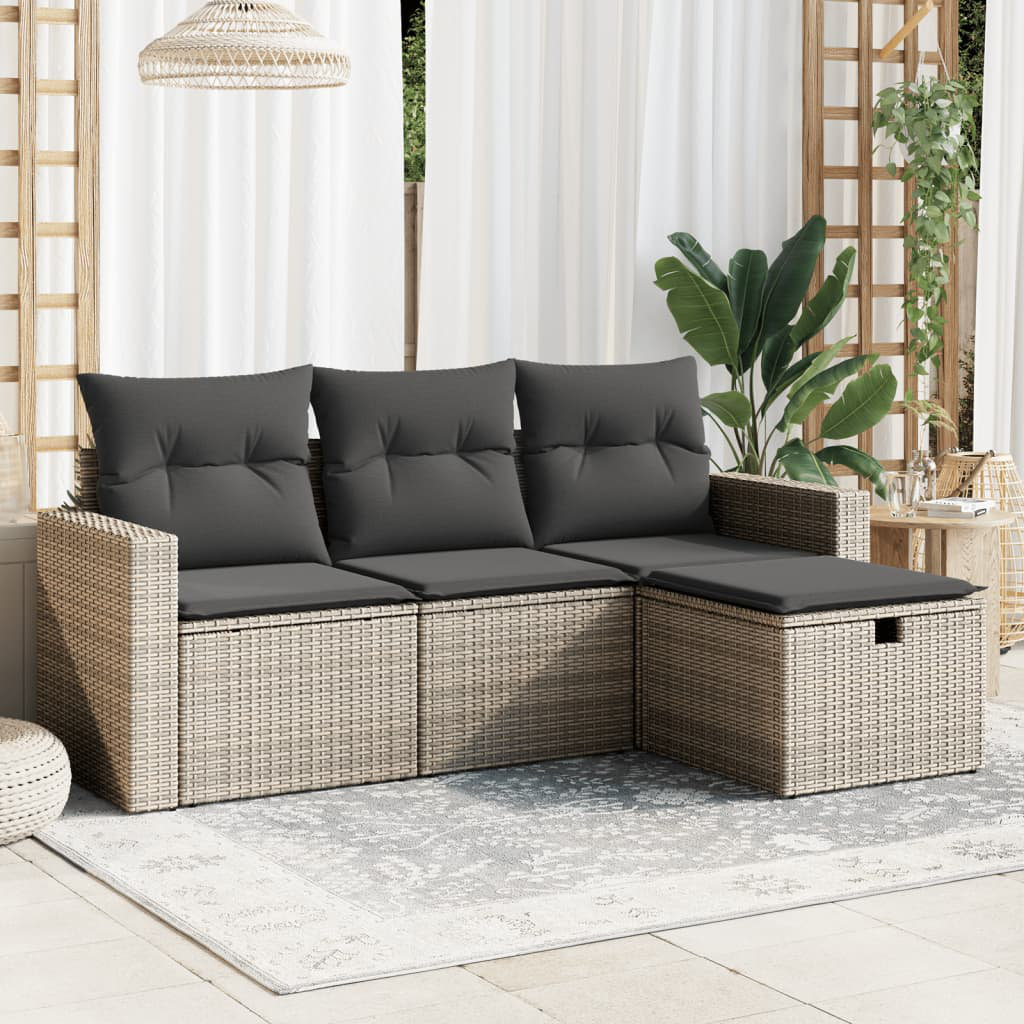 4-Tlg. Garten-Sofagarnitur Mit Kissen Poly Rattan