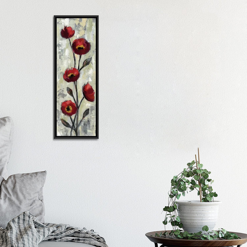 « simple red floral ii », reproduction d’art sur toile, H 36 po x l 12 po x P 1,5 po, Cadre noir