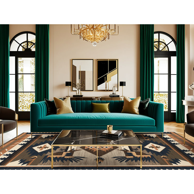 Washable Roadrunner Southwestern Area Rug, Square 4' x 4'