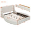 Queen Size Upholstered Platform Bed with Wingback Velvet Headboard, 1 Large Drawer & 2 Side Storage Stools(Beige)-1466806793