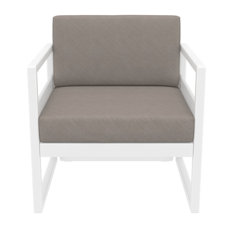 Chaise de patio avec coussins Lane, Toile taupe Sunbrella®, Blanc
