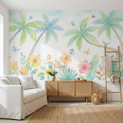 Papier peint blanc avec décoration murale minimaliste amovible