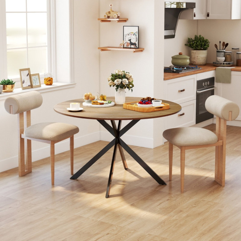 [120 cm] Industrial Dining Table with Wood-Effect Tabletop & Steel Legs [Seats 4]