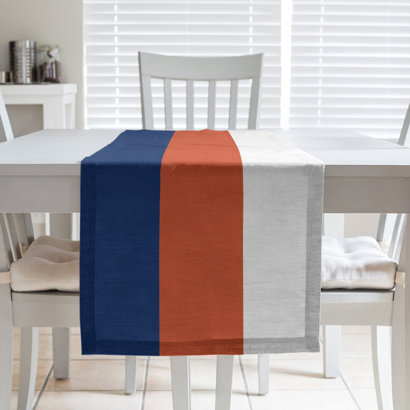 Edmonton Table Runner, 90" x 16", Orange/Navy Blue/White, Polyester