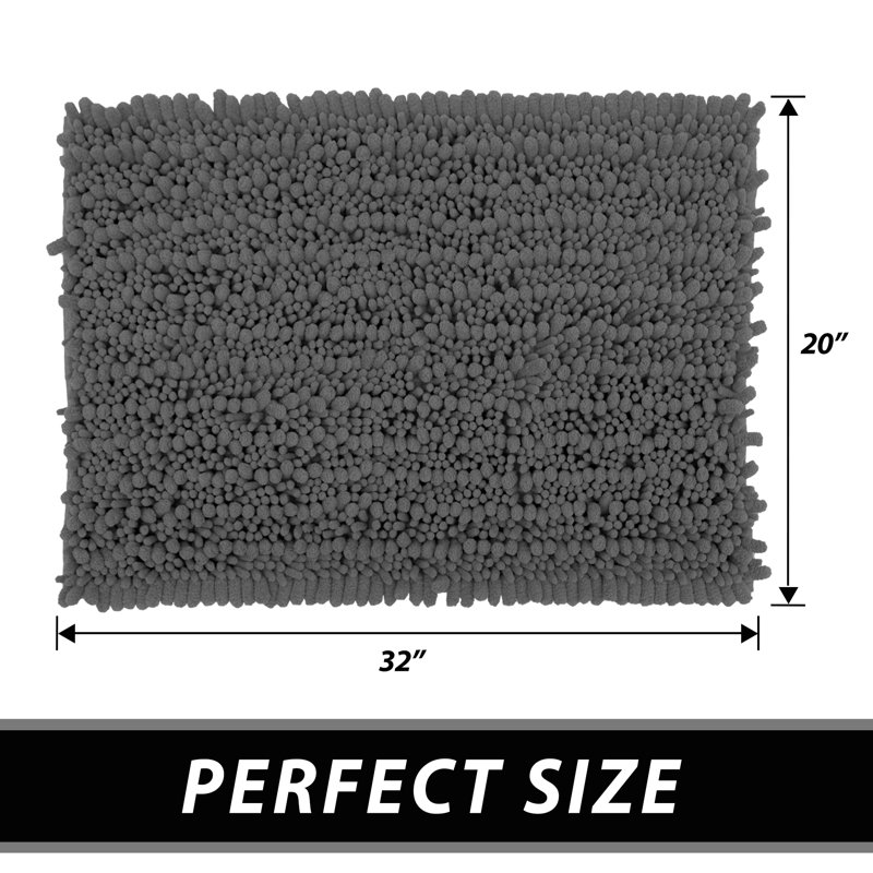 Ultra Plush Chenille Non-Slip Bath Rug, 32" L x 20" W, Dark Gray