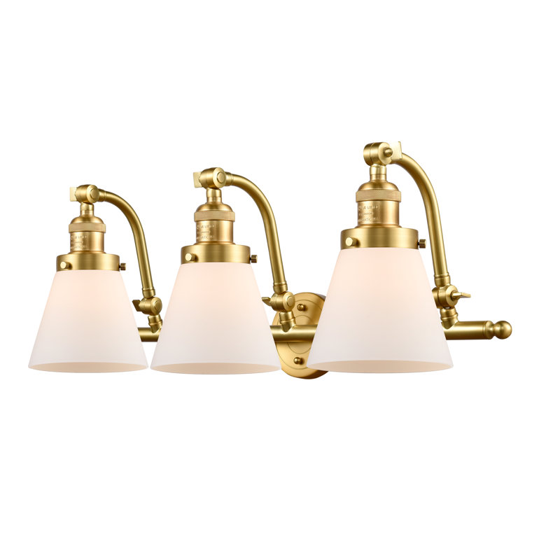 Éclairage pour salle de bain 3 lumières à intensité variable Kawamoto, Boîtier blanc mat, Chrome poli