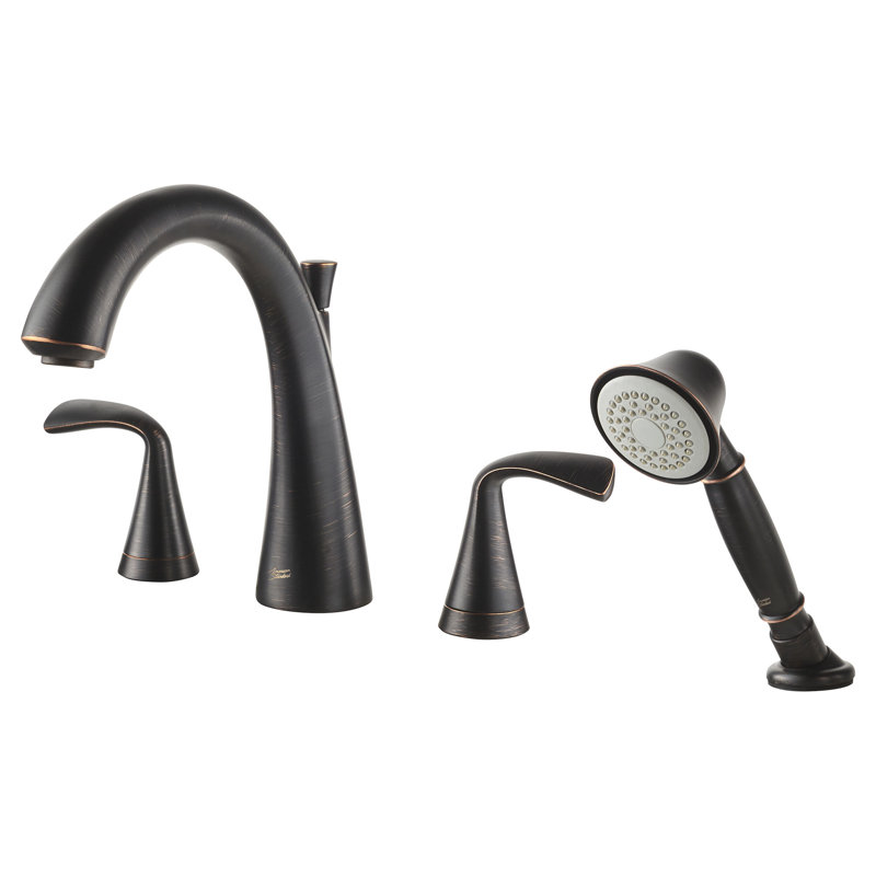 Garniture de robinet de baignoire romaine à fixation sur plateau à poignées doubles avec inverseur et douche à main Fluent