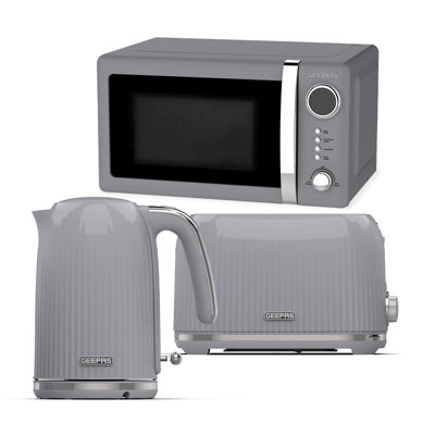 Geepas Electric Kettle 2 Slice Bread Toaster & Microwave Kitchen Set | 3000W 1.7L Textured Cordless Kettle | 2 Slice Toaster with 7 Level Browning Control | 700W Digital Microwave 20L